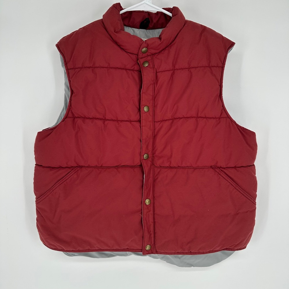 Vintage 80s LL Bean Puffer Vest Mens Large Red Quilted Snap Front Made in USA